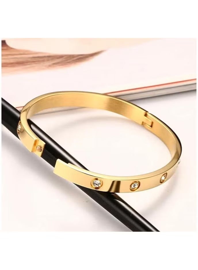 MANBO Women's Heart-Shaped Bracelet Set - CZ-Inlaid Stainless Steel Hinge Design with Crystal Oval Bracelet, Perfect Valentine's Day & Birthday Gift for Her - Image 3